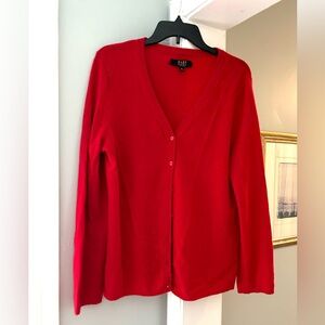 Red Cashmere V-Neck Cardigan Long Sleeves - XL